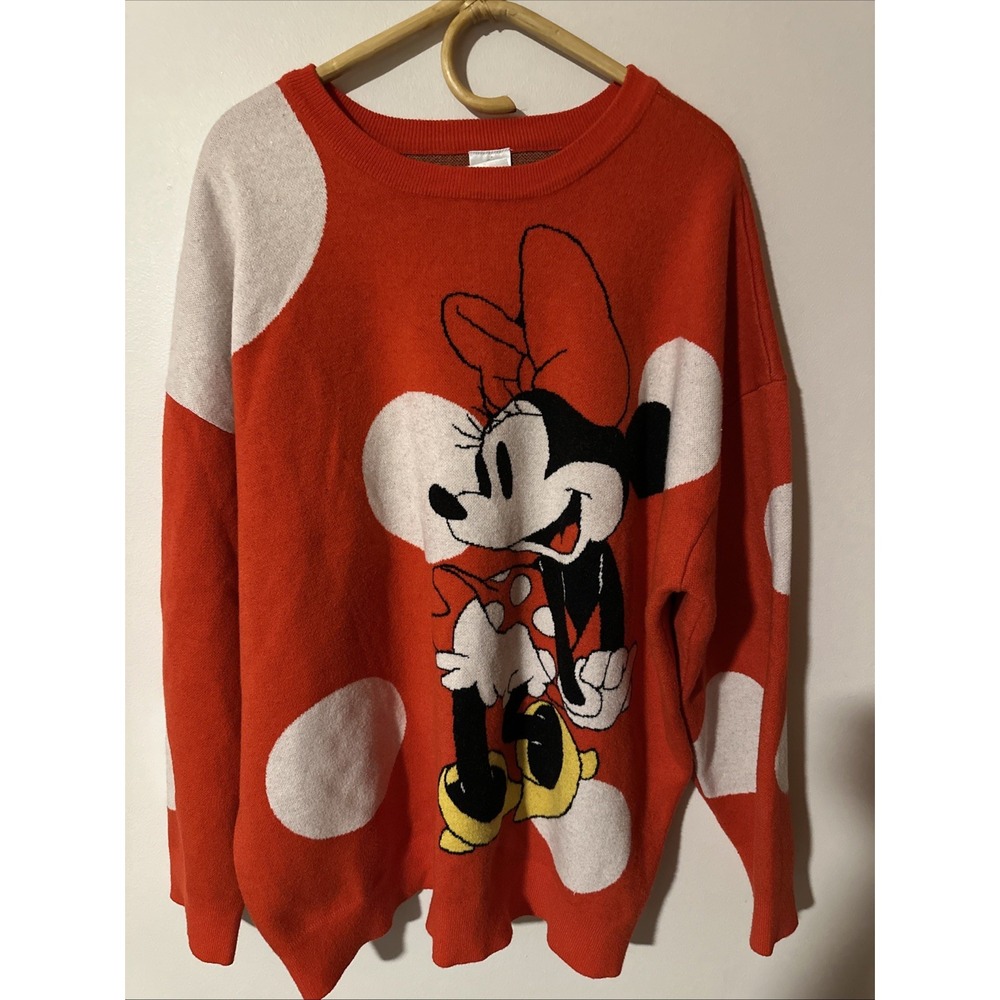 Disney Minnie Mouse‎ Pullover Knit Sweater for Adults 2XL Large White Polka Dots